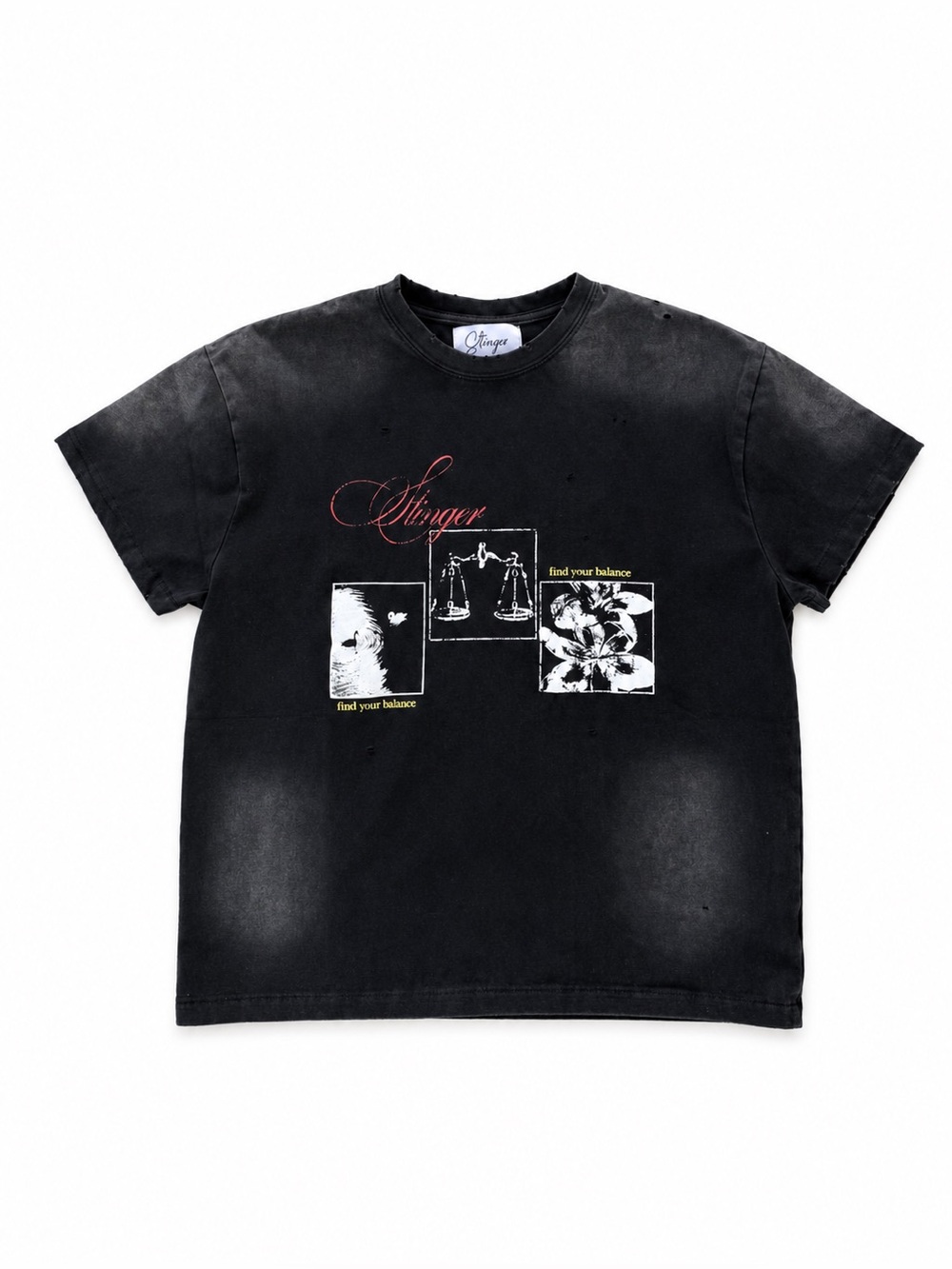 Black Graphic Short Sleeve Tee with 'Find Your Balance' Print